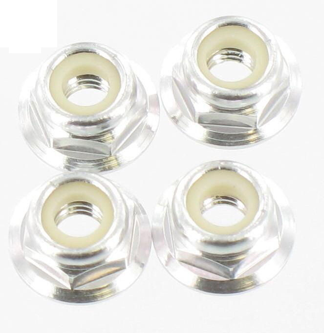 Racers Edge 4mm Alum Flanged Lock Nut Silver (4) 10280S